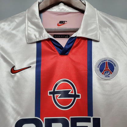 Camiseta PSG vintage blanca y roja Nike con logo Opel y escudo Paris Saint-Germain