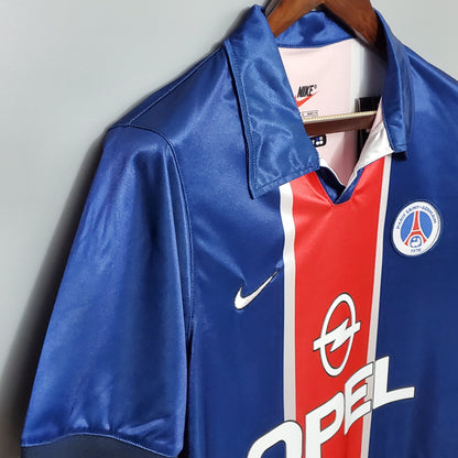 Camiseta de fútbol PSG Nike azul vintage con logo Opel, edición europea exclusiva