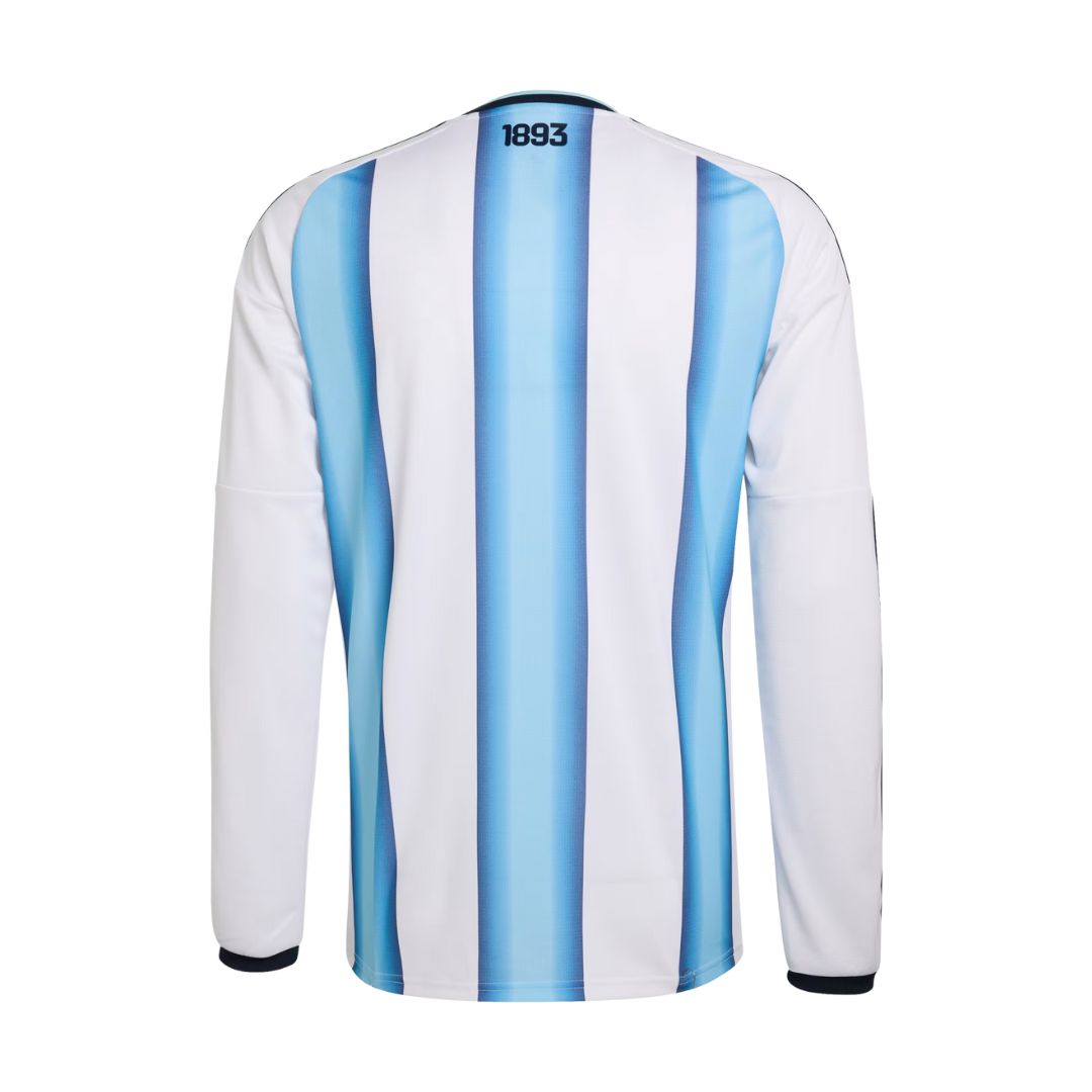 Camiseta Argentina mundial 2026 manga larga, rayas celestes y blancas, número 1893