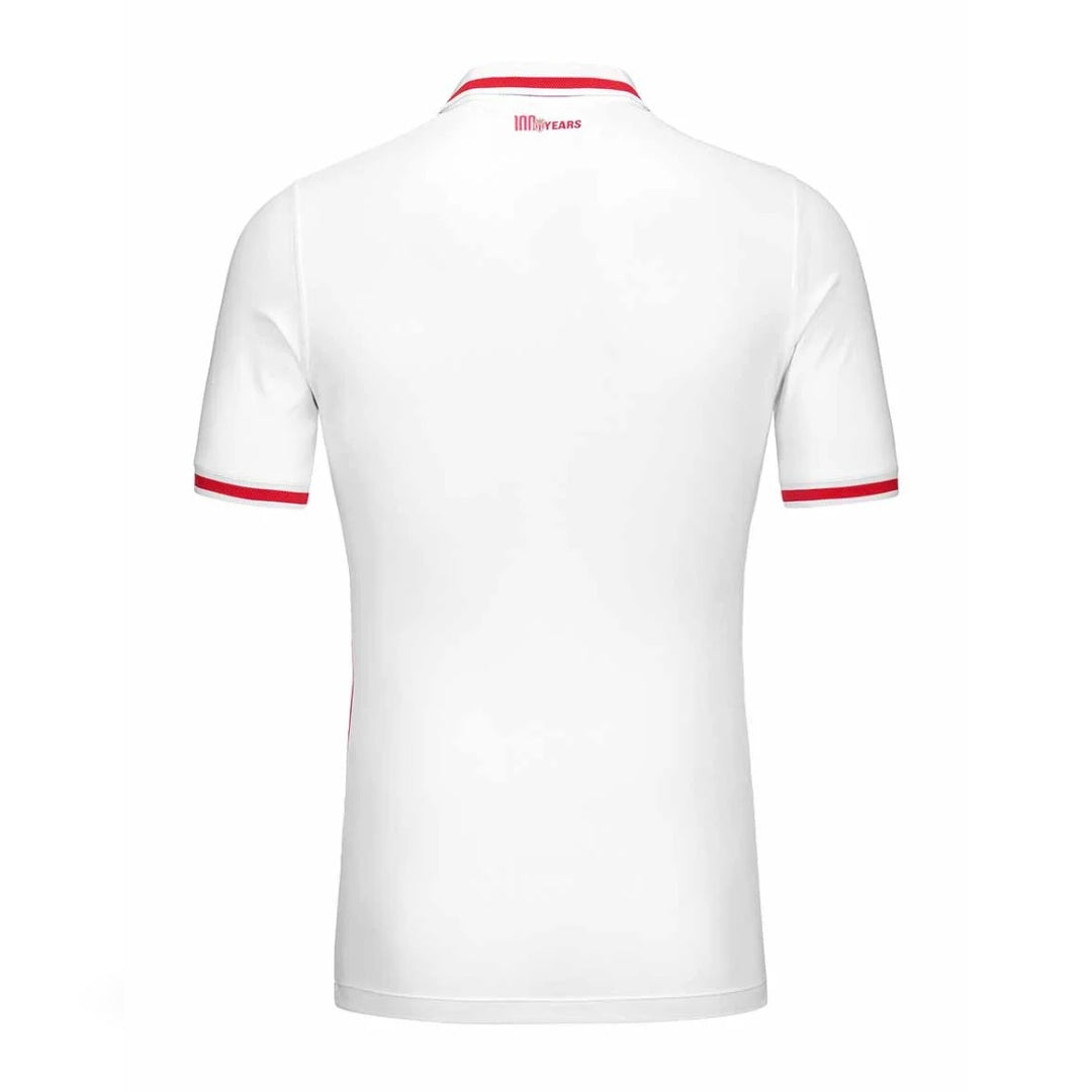 Camiseta AS Monaco 2024/25 blanca con detalles rojos, vista trasera, en Reino del Futbol