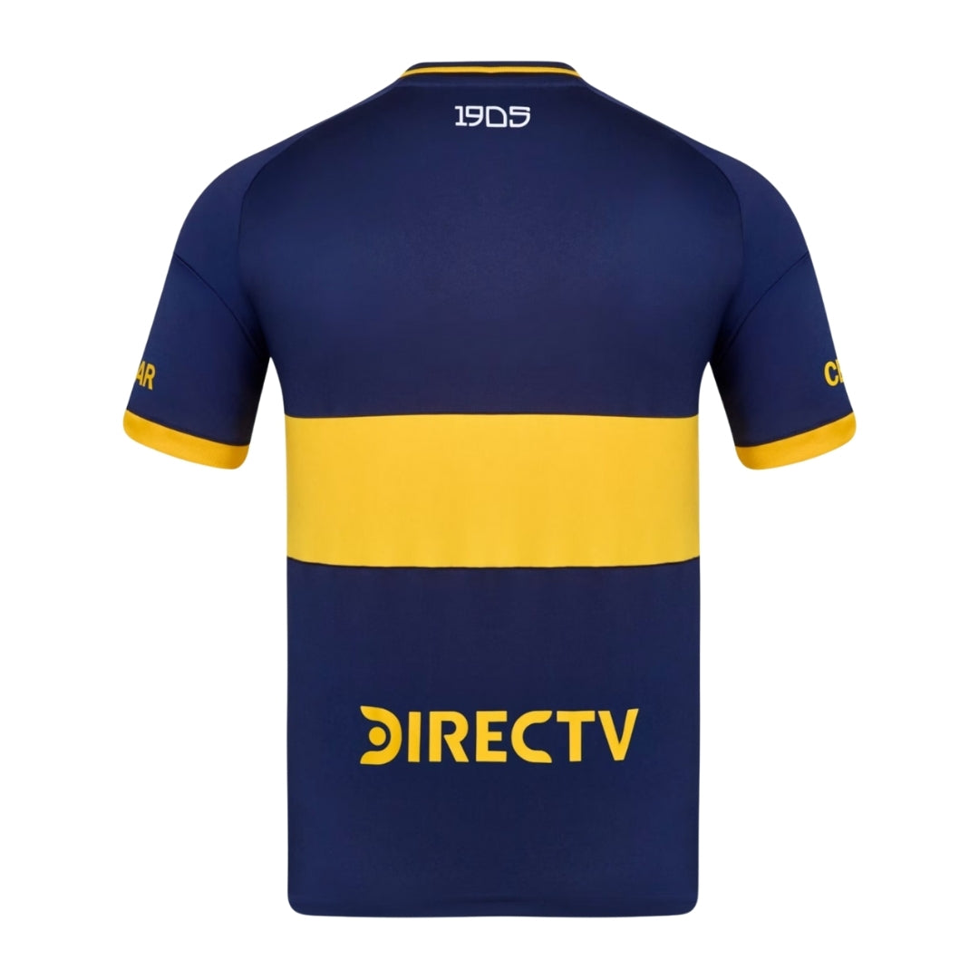 Camiseta Boca Juniors 2025 azul y amarilla, versión jugador, franja amarilla central, patrocinadores.