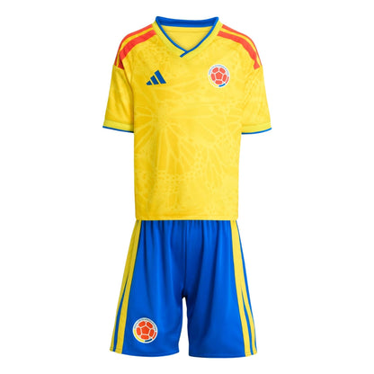 Conjunto uniforme de local de Colombia 2026 para niños, camiseta amarilla y shorts azules