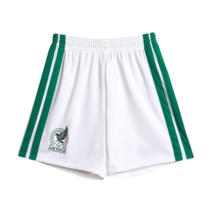 Shorts blancos de la Selección Nacional de México para niños con franjas verdes y logo