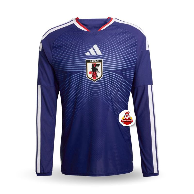 Camiseta de fútbol Japón azul manga larga Adidas, escudo JFA, Reino del Futbol