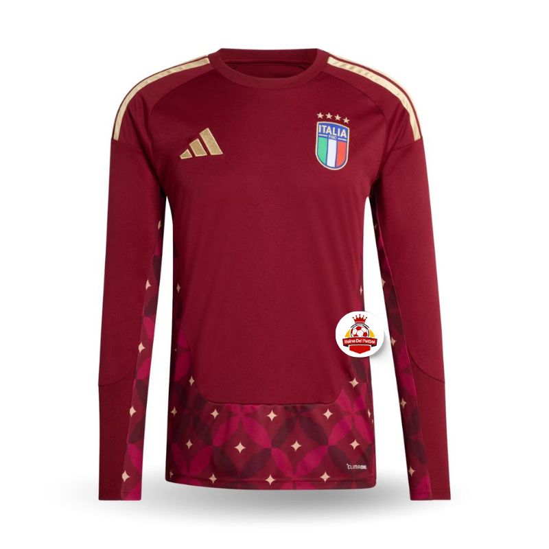 Camiseta de portero Italia burdeos manga larga, escudo Italia y logo Reino del Futbol