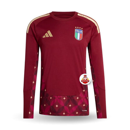 Camiseta de portero Italia burdeos manga larga, escudo Italia y logo Reino del Futbol
