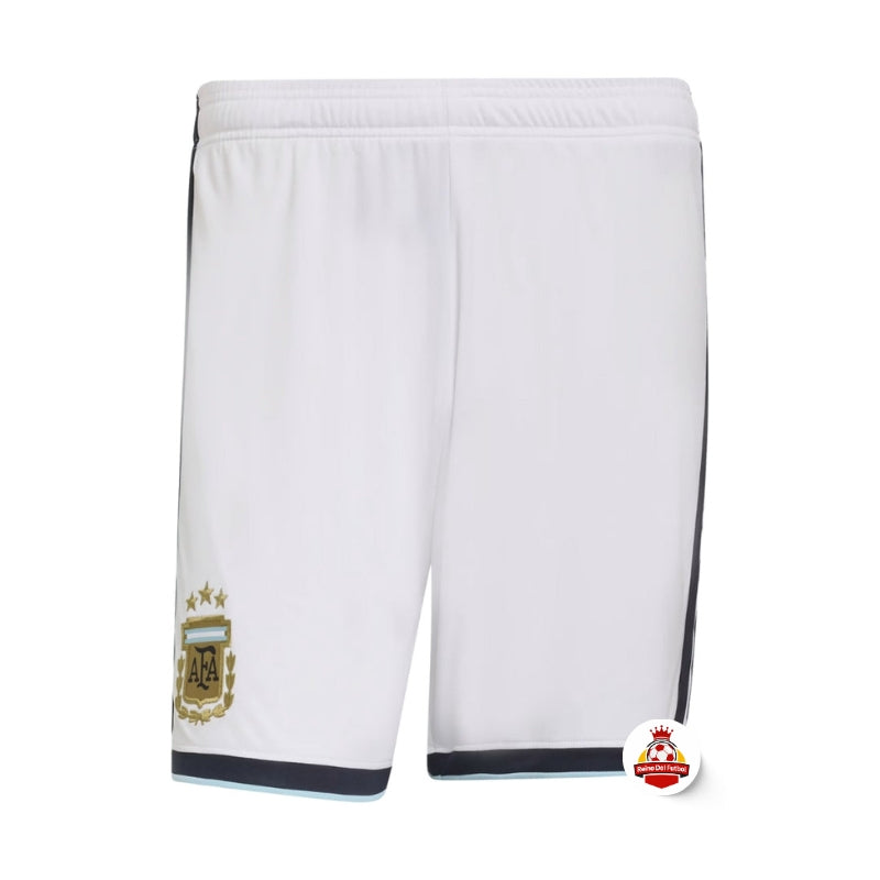 Short de fútbol blanco Argentina AFA con escudo dorado, tienda Reino del Futbol