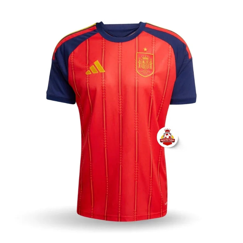 Camiseta España roja con detalles amarillos y azul marino, producto Reino del Futbol