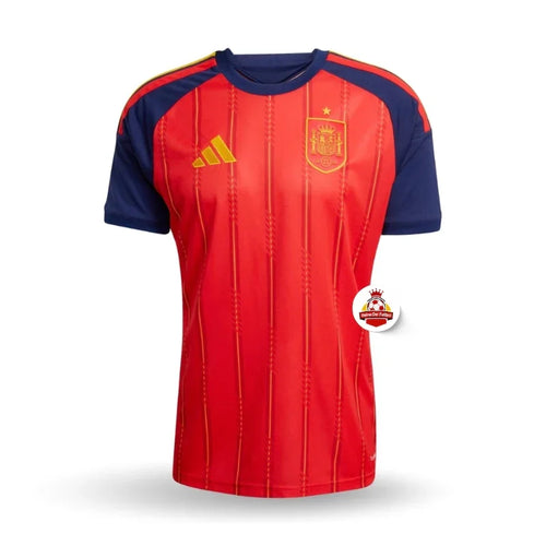 Camiseta España roja con detalles amarillos y azul marino, producto Reino del Futbol