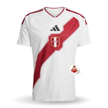 Camiseta de fútbol blanca con franja roja y escudo FPF, tienda Reino del Futbol.
