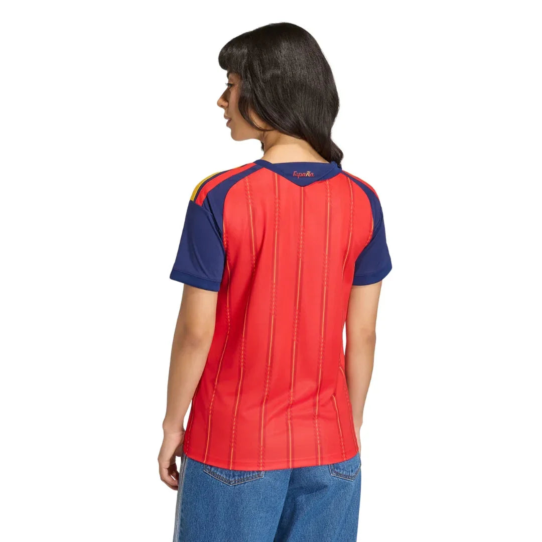Camiseta España Mundial 2026 mujer, vista trasera, rojo y azul, Reino del Futbol