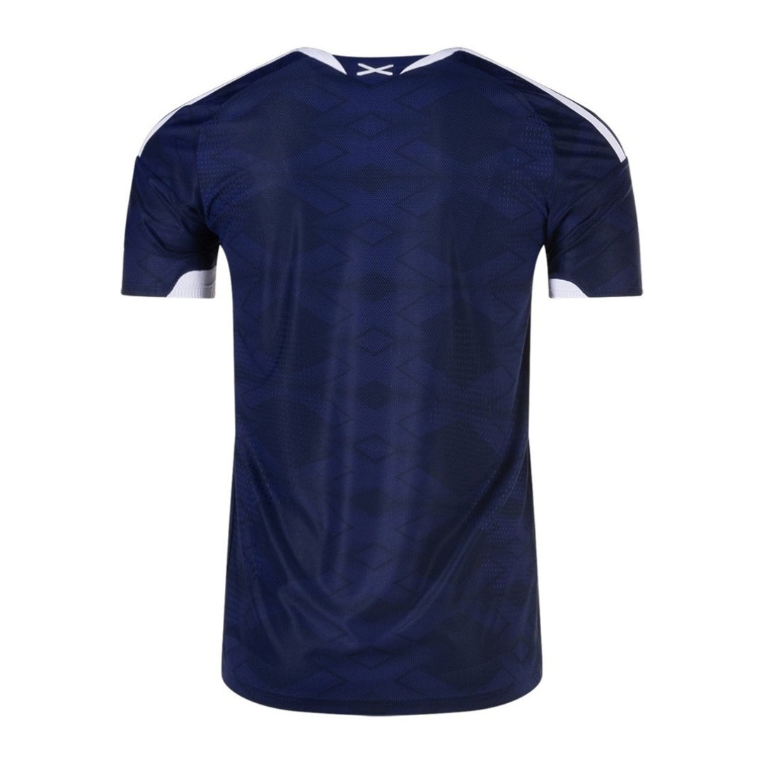 Camiseta Escocia azul marino mundial fútbol 2026, vista trasera, Reino del Futbol