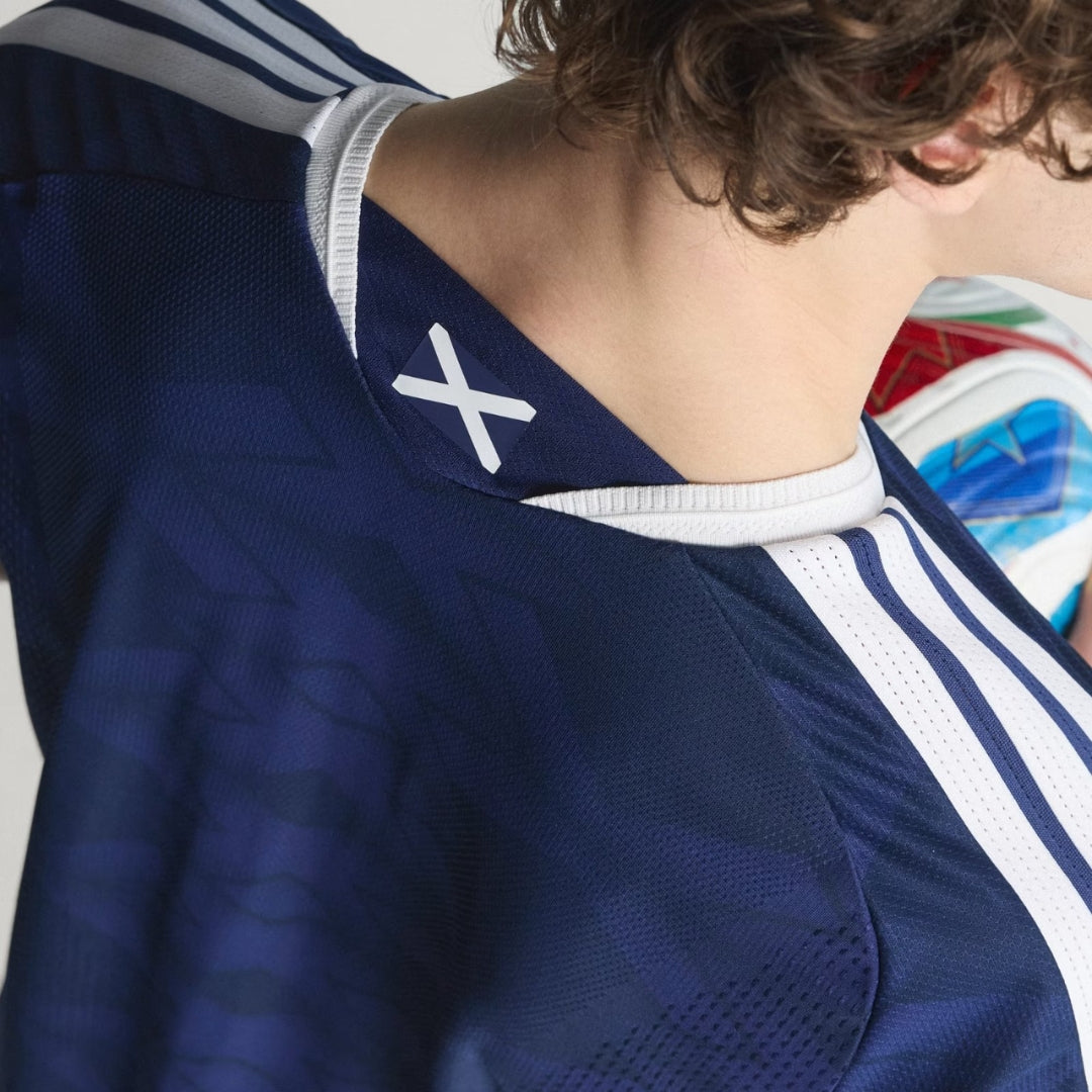 Camiseta Escocia fútbol azul marino detalle bandera, Reino del Futbol, aficionado Mundial 2026