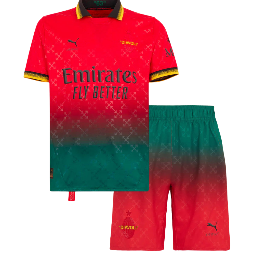 CAMISETA Y PANTALON CORTO PARA NIÑO RED PUMA X AC MILAN X OFF-WHITE 24/25