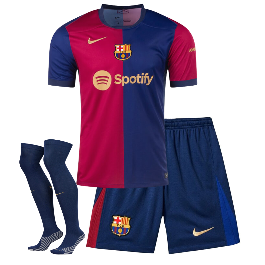 CAMISA E PANTALONES CORTOS PARA NIÑO FC BARCELONA HOME 24/25 - CON MEDIAS