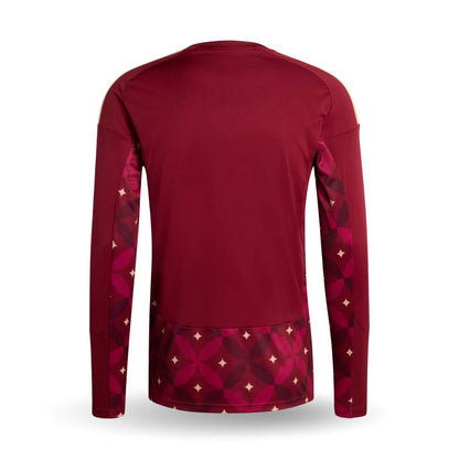 Camiseta de portero Italia 2026 local, manga larga color vino tinto, detalles geométricos.