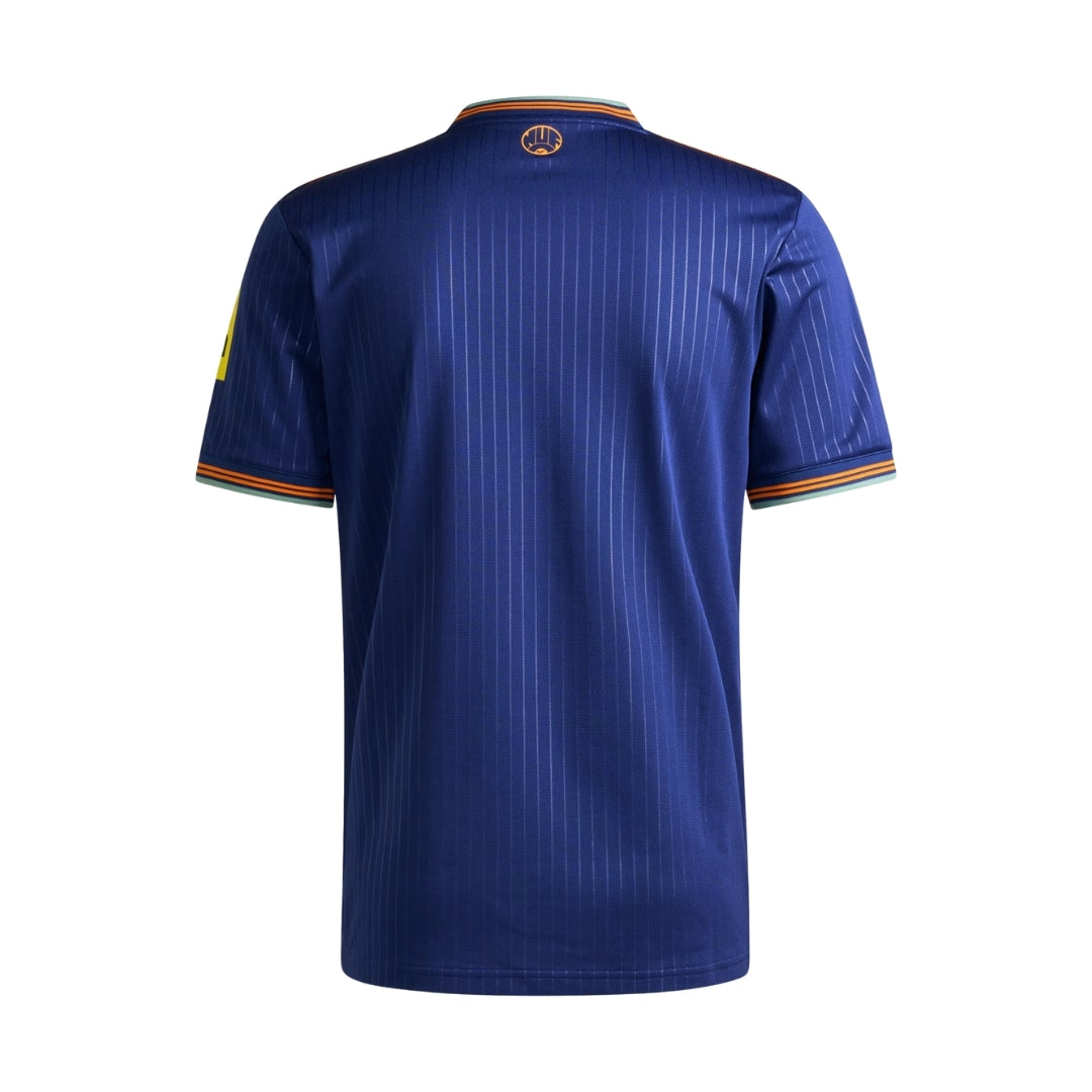 Camiseta Newcastle tercera equipación 2025 azul rayas verticales, vista trasera, Reino del Futbol