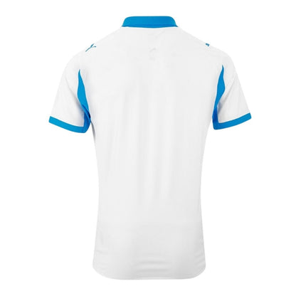 Camiseta Olympique Marsella local 2025-26 blanca con detalles azul celeste, vista trasera.