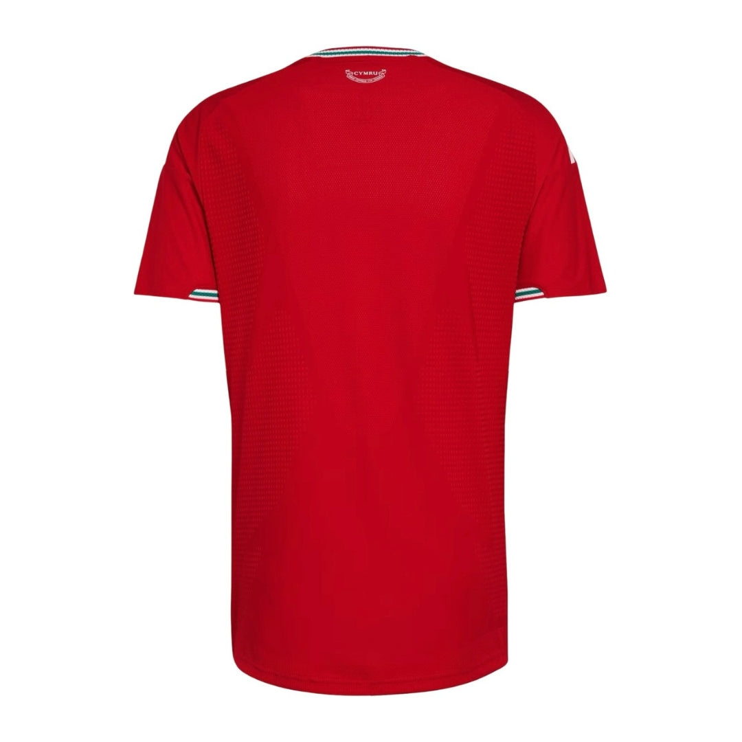 Camiseta roja de fútbol oficial País de Gales, vista trasera, Reino del Futbol