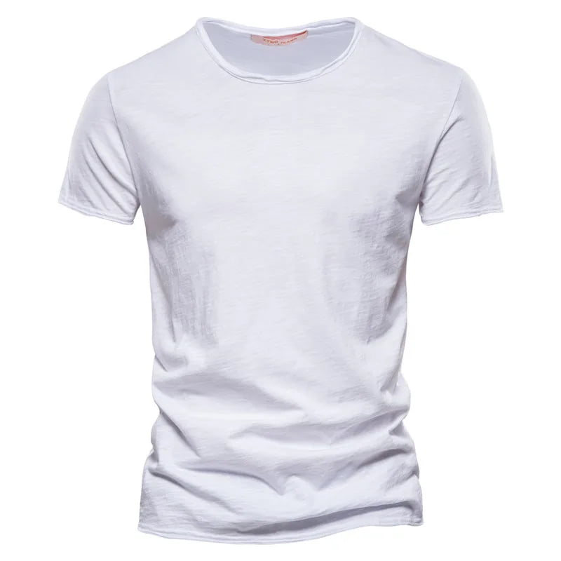 Camiseta masculina manga curta branca, gola redonda slim em algodão – estilo casual