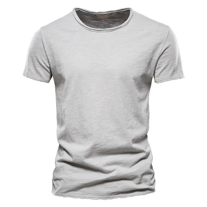 Camiseta masculina manga curta cinza, gola redonda slim em algodão – estilo casual