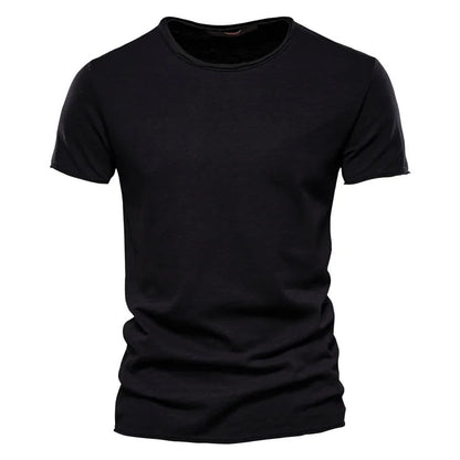 Camiseta masculina manga curta preta, gola redonda slim em algodão – estilo casual