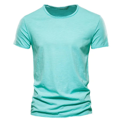 Camiseta masculina manga curta verde claro, gola redonda slim em algodão – estilo casual