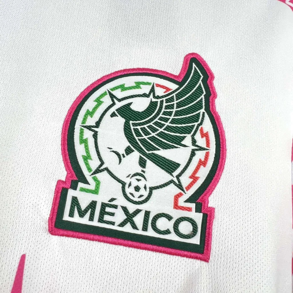 CAMISETA MÉXICO CIVILIZACIÓN 2025 MASCULINA BLANCA Y ROSA