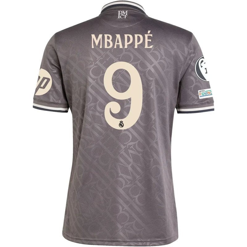 Camiseta Real Madrid tercera equipación 24/25 fan, gris, dorsal Mbappé 9, tienda Reino del Fútbol