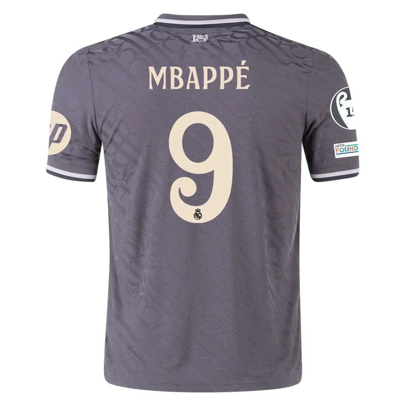 Camiseta tercera equipación Real Madrid 24/25 versión jugador, nombre Mbappé y número 9.