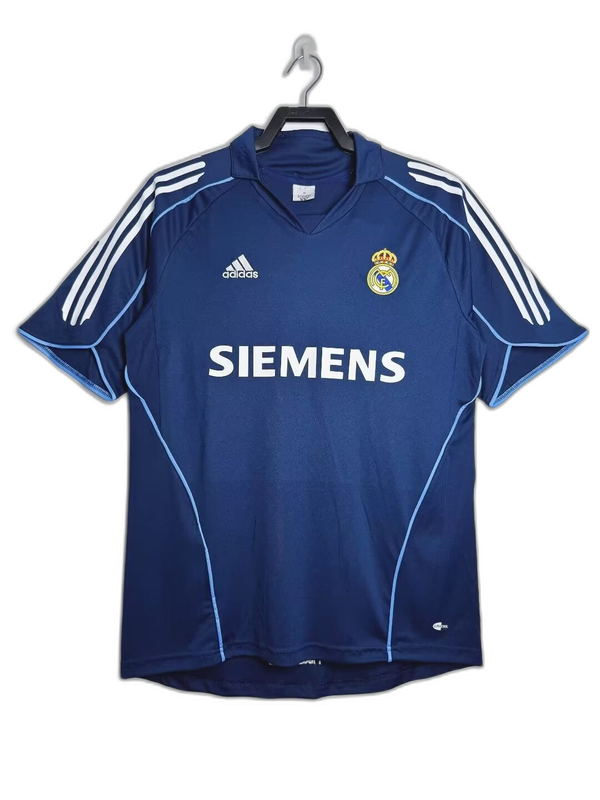 Camiseta retro Real Madrid 2005-06 azul adidas, logo Siemens, oferta Reino del Futbol