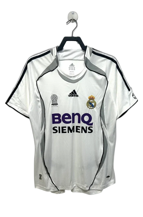 Camiseta Real Madrid 2006-07 blanca retro original con logo BenQ Siemens, edición exclusiva