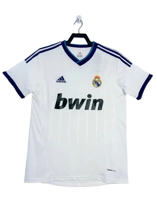 Camiseta retro Real Madrid 2012-13 blanca, Adidas, sponsor bwin, exclusiva en Reino del Futbol