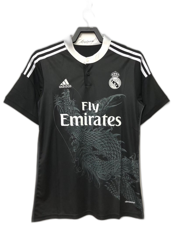 Camiseta Real Madrid negra 2014-2015 tercera equipación con dragón en el pecho, venta en Reino del Futbol