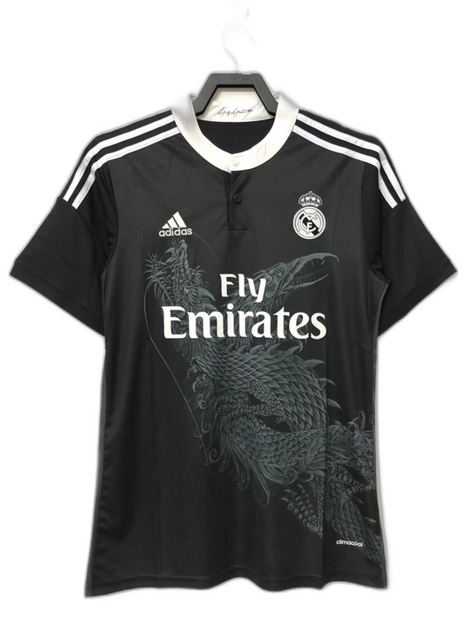 Camiseta Real Madrid negra 2014-2015 tercera equipación con dragón en el pecho, venta en Reino del Futbol