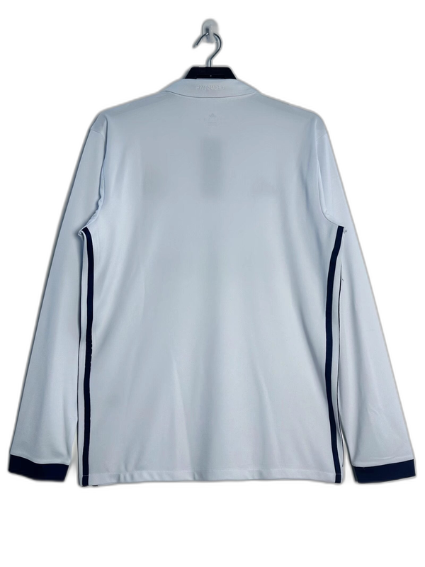 Camiseta retro Real Madrid 2016-2017 manga larga blanca, vista trasera, compra online.