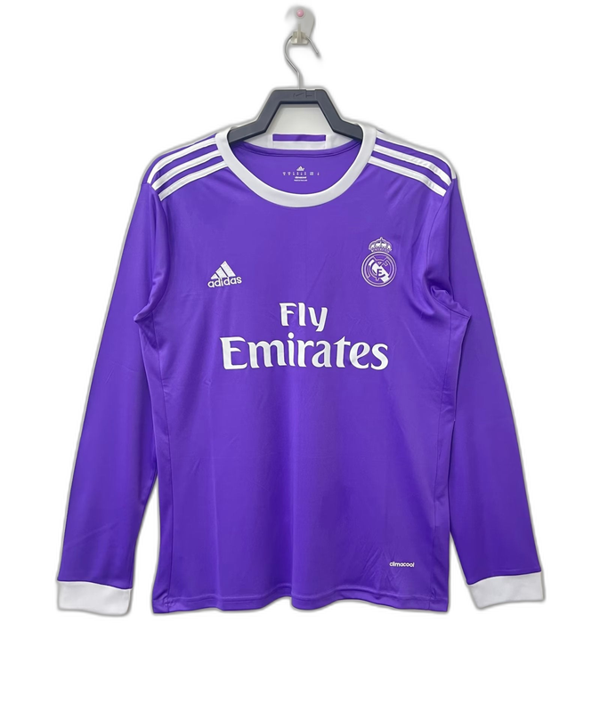 Camiseta Real Madrid morada manga larga 2016-17, retro, Adidas, disponible en Reino del Futbol