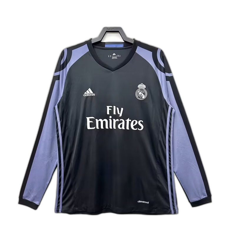 Camiseta retro manga larga Real Madrid 2016-17 negra, Adidas, fútbol europeo
