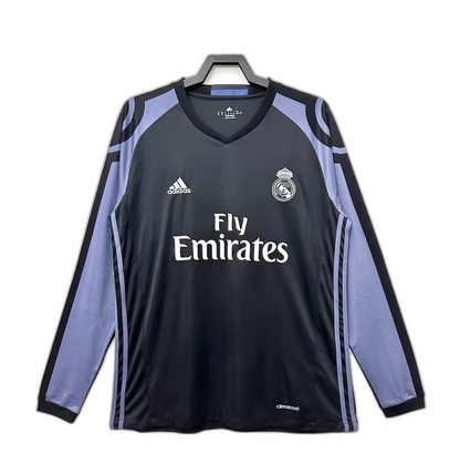 Camiseta retro manga larga Real Madrid 2016-17 negra, Adidas, fútbol europeo