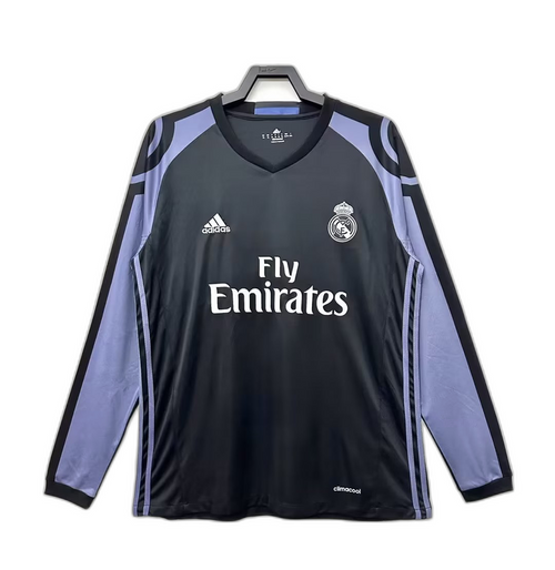 Camiseta retro manga larga Real Madrid 2016-17 negra, Adidas, fútbol europeo