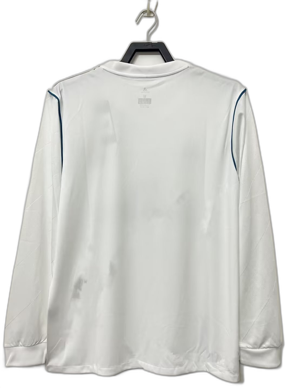 Camiseta blanca de fútbol manga larga Real Madrid retro 17-18, vista trasera, Reino del Futbol