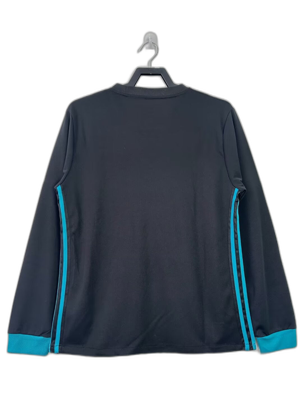 Camiseta Real Madrid 17/18 manga larga retro negra con franjas turquesas, vista trasera