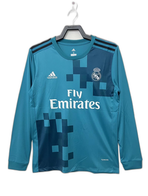 Camiseta Real Madrid 2017-18 tercera equipación manga larga azul retro, venta online Reino del Futbol