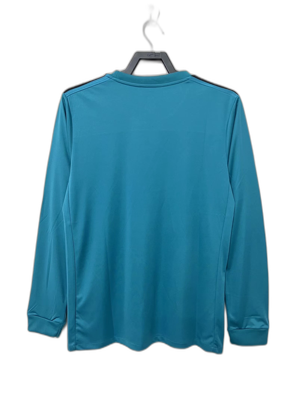 Camiseta de fútbol azul turquesa manga larga retro, vista trasera, Reino del Futbol