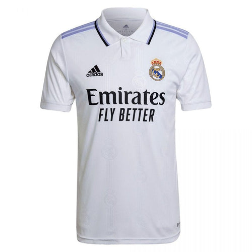 Camiseta Real Madrid 2022-2023 local, blanca, logo Adidas y Emirates, tienda Reino del Fútbol