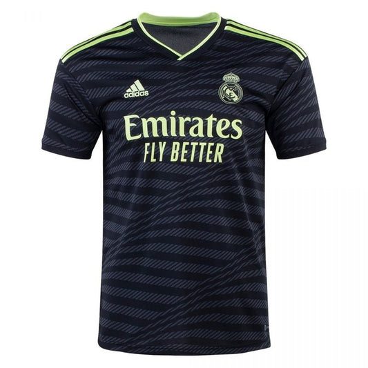 Camiseta Real Madrid 2022/23 tercera equipación negra con detalles verdes, venta online Reino del Futbol