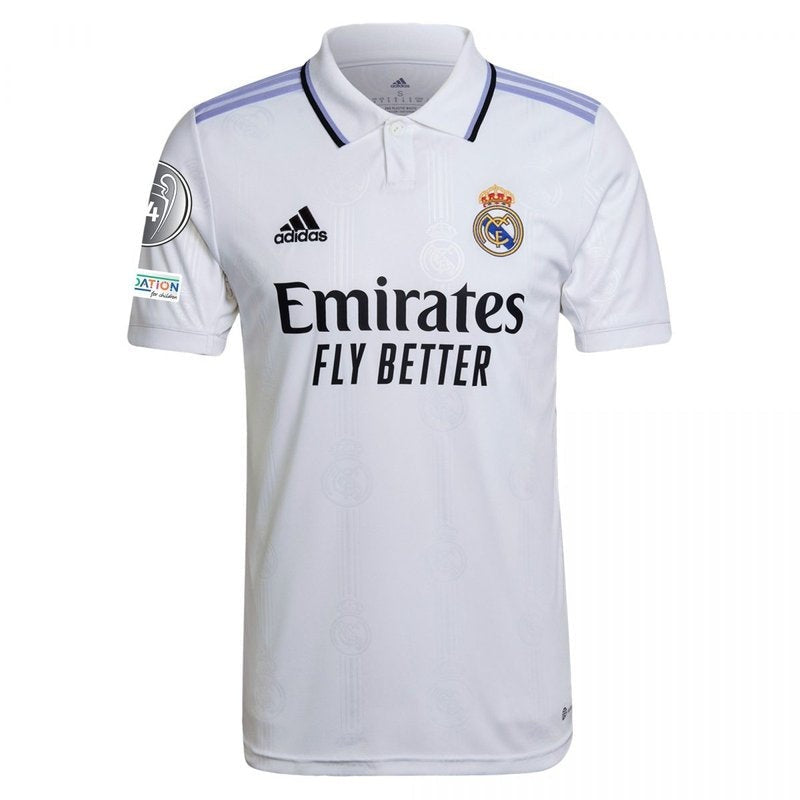 Camiseta Real Madrid 2022/23 local, blanca, logo adidas, escudo, patrocinador Emirates