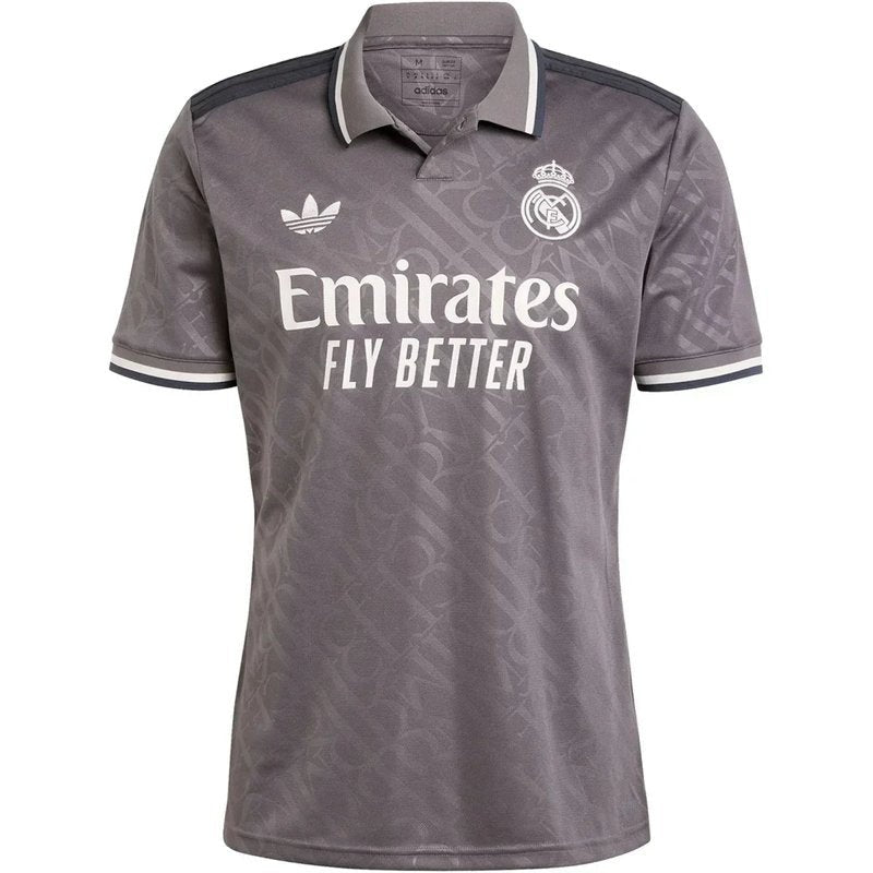Camiseta Real Madrid 2024-25 tercera equipación gris adidas, con logo y escudo, venta online en Reino del Futbol