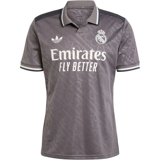 Camiseta Real Madrid 2024-25 tercera equipación gris adidas, con logo y escudo, venta online en Reino del Futbol