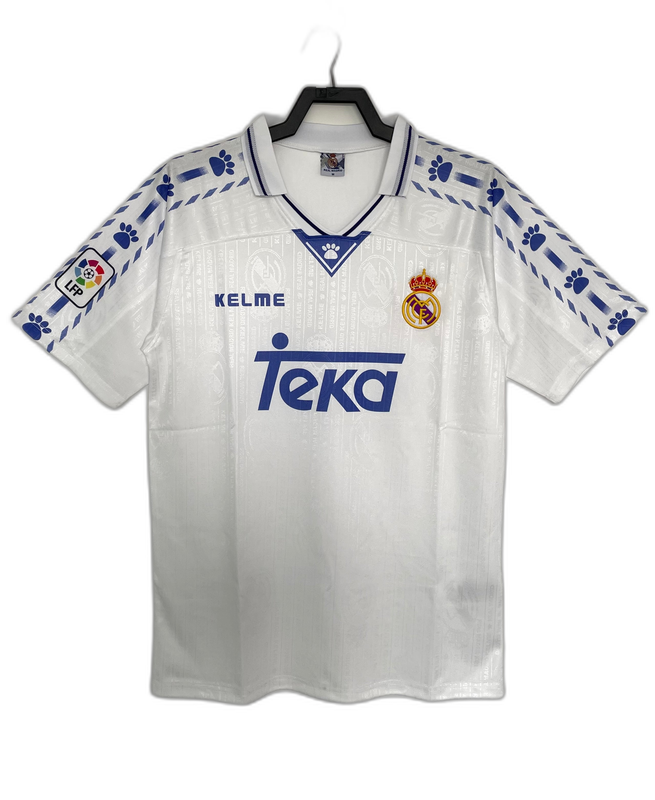 Camiseta Real Madrid 96-97 retro blanca, escudo bordado y sponsor Teka, edición especial Reino del Futbol